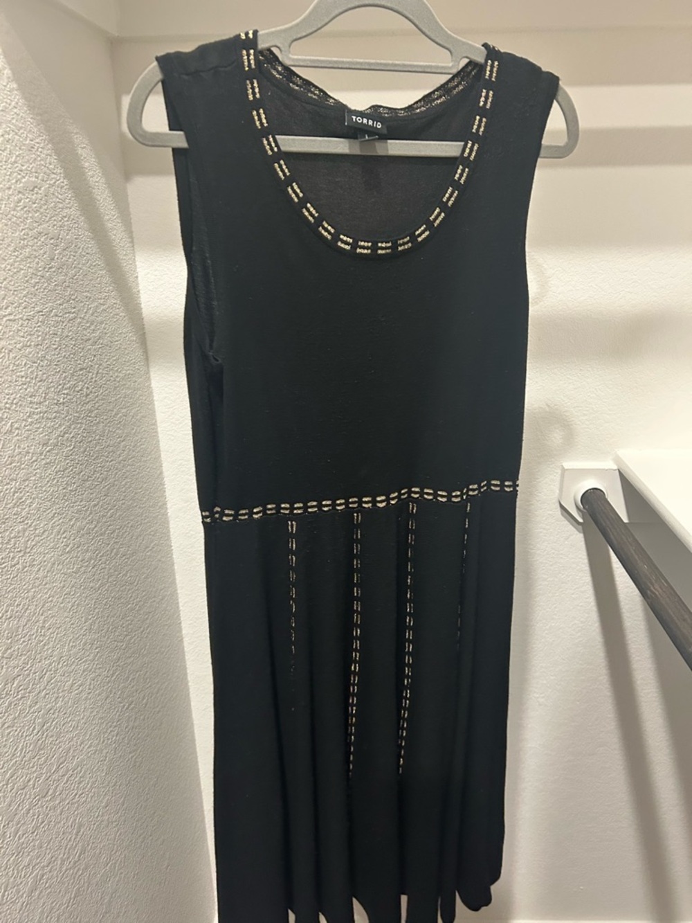 Torrid Black Sleeveless Dress Plus Gold Stitch Detail Fit & Flare - Size 1